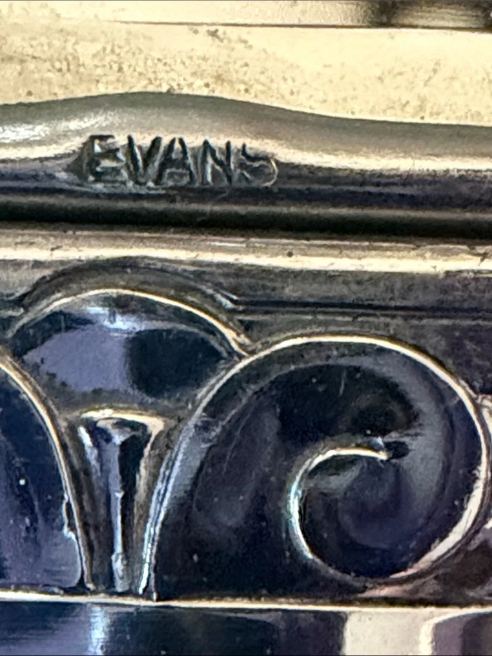 Vintage Art Defo Evans Vanity Hand Mirror  Silver Tone Floral Detail
